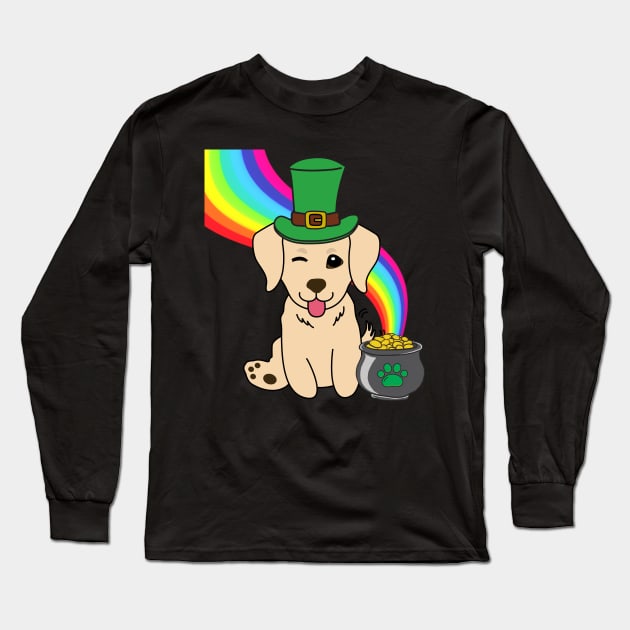 Funny golden retriever celebrates st patricks day Long Sleeve T-Shirt by Pet Station